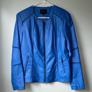 Tribal Blue Faux Leather Zip-Front Jacket